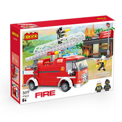 COGO 411 PCS Educational Model Fire Rescuer Van Blocks Set ABS Plastic Construction Building Block Toys for Kids
