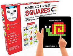 PLAY PANDA New Magnetic Puzzles : Squares - Includes 250 pcs Colorful Magnets Pieces, 100 Puzzle Book, Magnetic Board and Display Stand - Multicolor