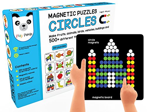 Play Panda Magnetic Puzzles : Circles with 250 Colorful Magnets, Magnetic Board, 100 Puzzles and Display Stand