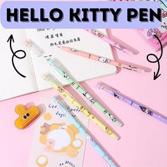 Hello Kitty Pen Set of 6 (Black Ink Gel Pen) For School College Office Gifting Stationery Or Collectible (Kitty Pen)