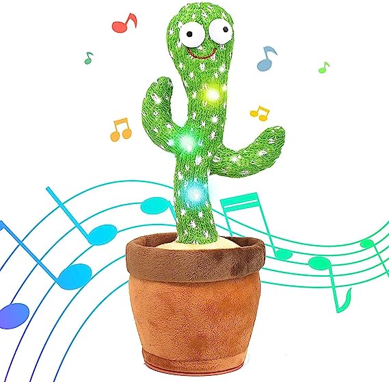 Dancing Cactus Talking Plush Toy with Singing & Recording Function - Repeat What You Say - Pack of 1, Rechargeable Cable Included