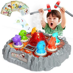 Whack A Dinosaur Game for Toddlers, Interactive Dinosaur Toys for Kids Toddler with Sound Light Spray Volcano Toy, Wack A Mole Game with 2 Soft Toy Hammer, Multicolor