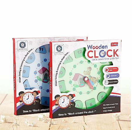 Wooden Learning Clock for Kids, Educational Pre-School Toy, Teach Clock Time, Shape Sorter & Shape Learning for Kids Above 12 Months