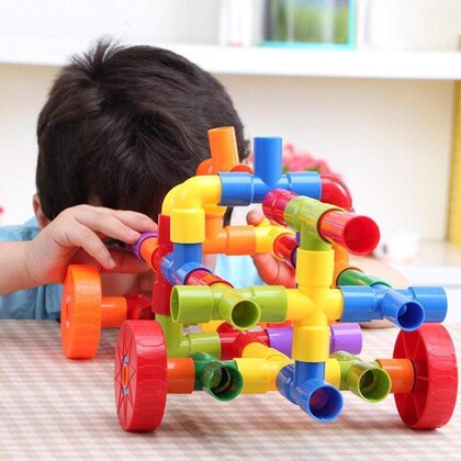 Ignited Minds Educational Play and Learn Plastic Building Block Set Pipes Puzzle Set (72 Pcs) - Multi Color