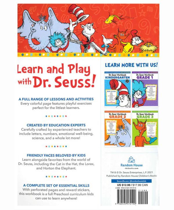 Dr. Seuss Workbook: Preschool: 300+ Fun Activities with Stickers and More! (Alphabet, ABCs, Tracing, Early Reading, Colors and Shapes, Numbers, ... Emotions, Science) (Dr. Seuss Workbooks)