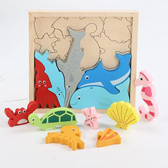 Ignitedminds Wooden Jigsaw Puzzle; Pre Education Learning Multicolour Toy Blocks for Boys and Girls (Ocean Animals)
