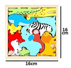 Ignitedminds Wooden Jigsaw Puzzle; Pre Education Learning Multicolour Toy Blocks for Boys and Girls (16 cm x 16 cm, Wild & Ocean Aquatic)