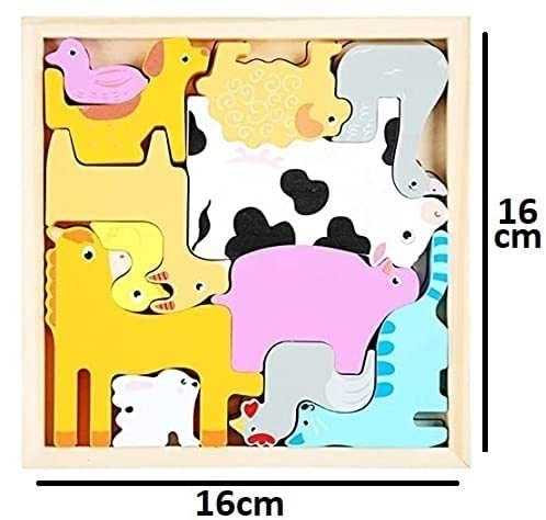 Ignitedminds Wooden Jigsaw Puzzle; Pre Education Learning Multicolour Toy Blocks for Boys and Girls (Wild Animals)