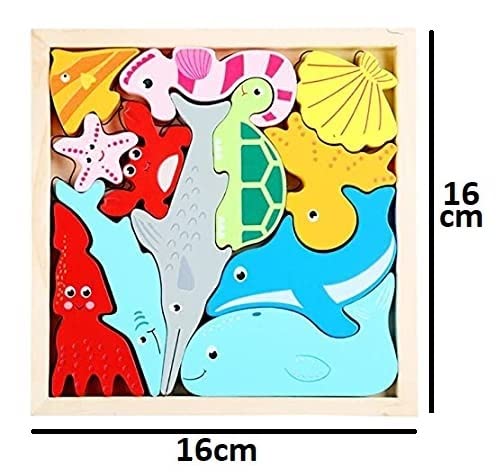 Ignitedminds Wooden Jigsaw Puzzle; Pre Education Learning Multicolour Toy Blocks for Boys and Girls (Ocean Animals)