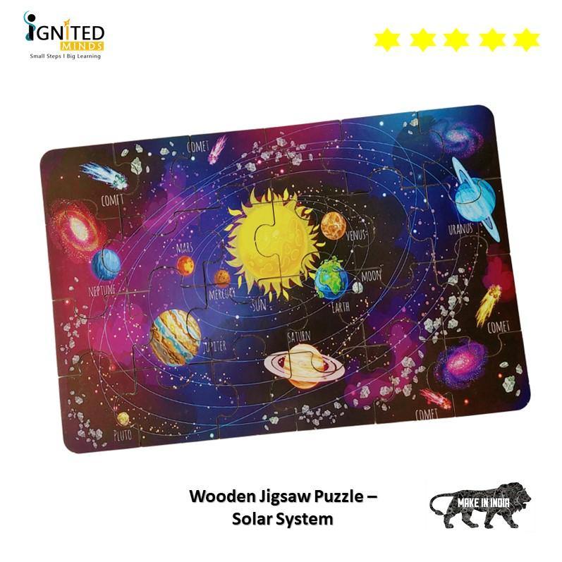 Set of 3 Wooden Jigsaw Puzzle - Solar System, Sea, Jungle - Ignited Minds