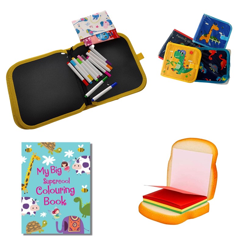 Combo Offer - Writing Doodle Book + Coloring Book +  Sandwich Shaped Sticky Notes Unique Mini Notes Memo Pads