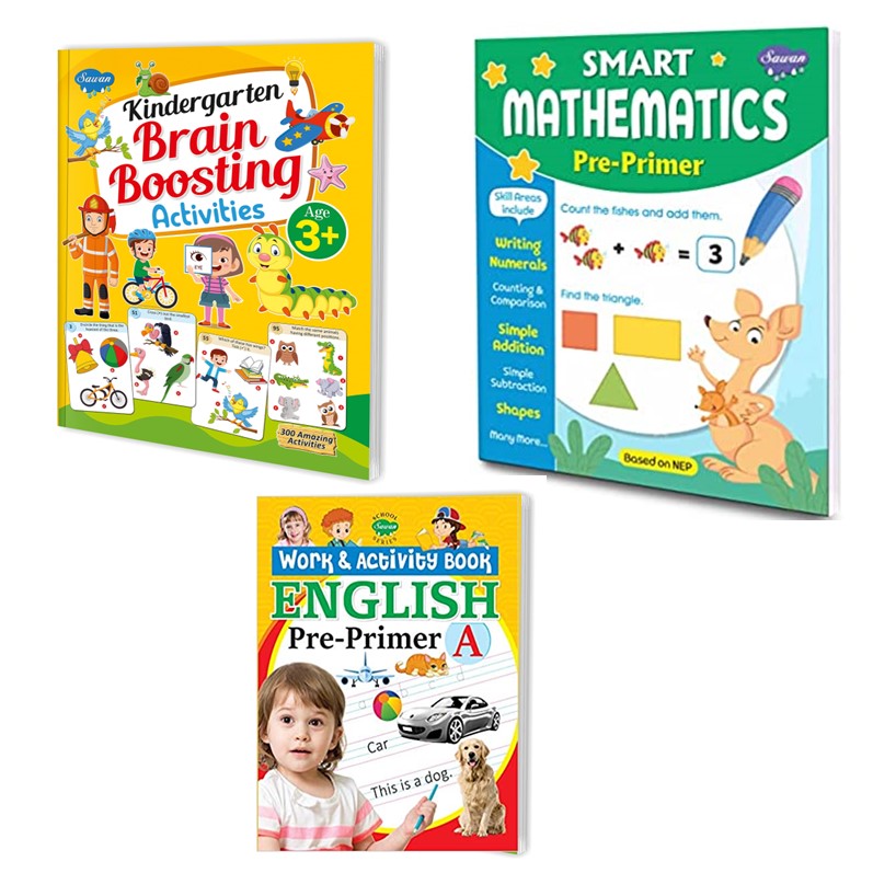 Set of 3 activity Books - English Activity, Mathematics activity, Brain Boosting Activity for Kids age 3+