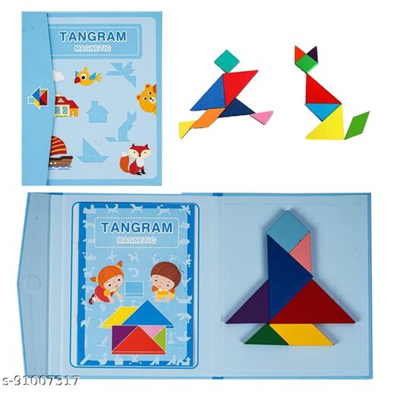 Tangram Magnetic Puzzle Kids Toys | Wooden Children Toy | 7 Magnetic Piece and 96 Patterns with Magnetic Board Games Jigsaw Puzzle | Educational Toy Puzzle for Kids 3+ Years Boys & Girls